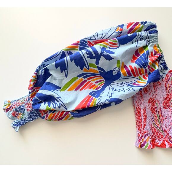 NWT Farm Rio Mixed Colors Birds Smocked Crop Top Size XL - Picture 7 of 13